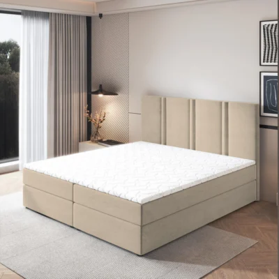 MASSENO Boxspringbett LARIO in Beige, Liegefläche 140x200 cm – mit Bettkasten